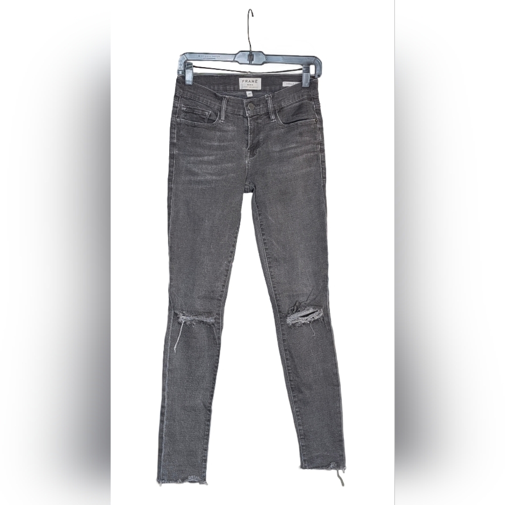 Frame Le Skinny De Jeanne Unravel Raw Stagger Step Hem Jeans